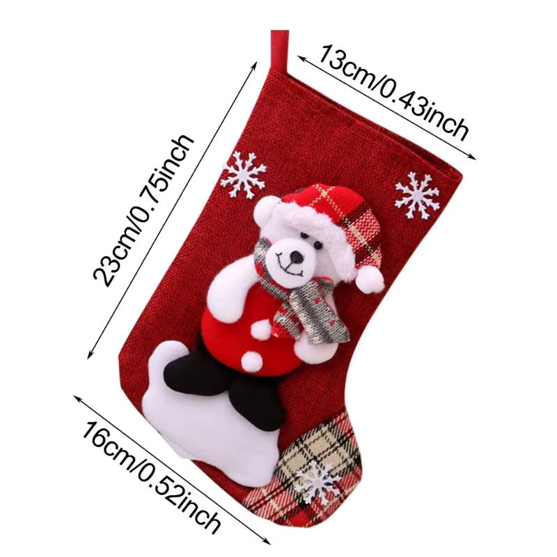 4-teiliges Plüsch-Weihnachtsstrumpf-Set mit Weihnachtsmann, Schneemann, Rentier und Bär in Rot für deine Weihnachtsdekoration - Bild 5