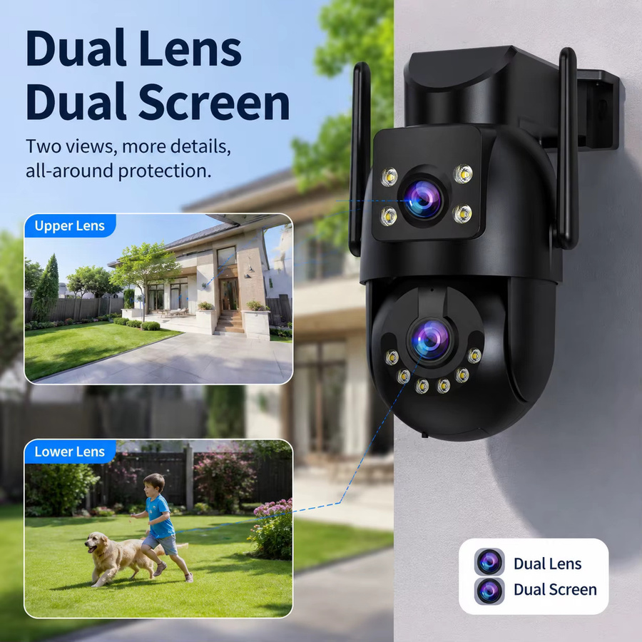 Jooah 4K 8MP Außenüberwachungskamera mit Doppellinse, 5G WLAN IP HD, Vollfarbige Nachtsicht CCTV Heimsicherheitskamera in Schwarz - Bild 3