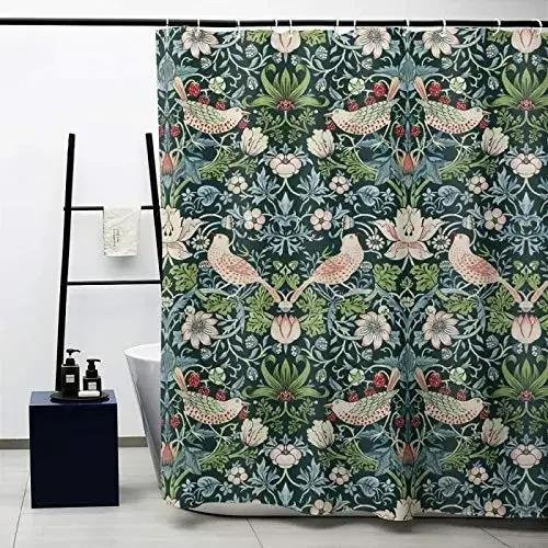 William Morris Duschvorhang mit floralem Design in Grün, Waschbarer Polyester-Duschvorhang, B: 180 cm, H: 220 cm - Bild 1