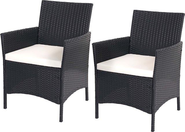 2er-Set MCW Poly-Rattan Gartensessel Halden in Anthrazit mit beigen Kissen - Bild 1