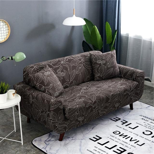 Rutschfester Stretch Sofabezug für Zweisitzer in Braun mit floralem Design, Breite: 90-140 cm - Bild 1