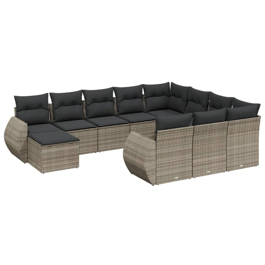 vidaXL 11-tlg. Garten-Sofagarnitur aus Poly-Rattan mit Kissen in Grau - Bild 2