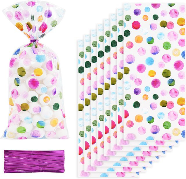 50 Stück ZQNYCY Zellophan Taschen mit Regenbogen Polka Dot Muster für Keks und Candy als Geschenkverpackung, Mehrfarbig - Bild 1
