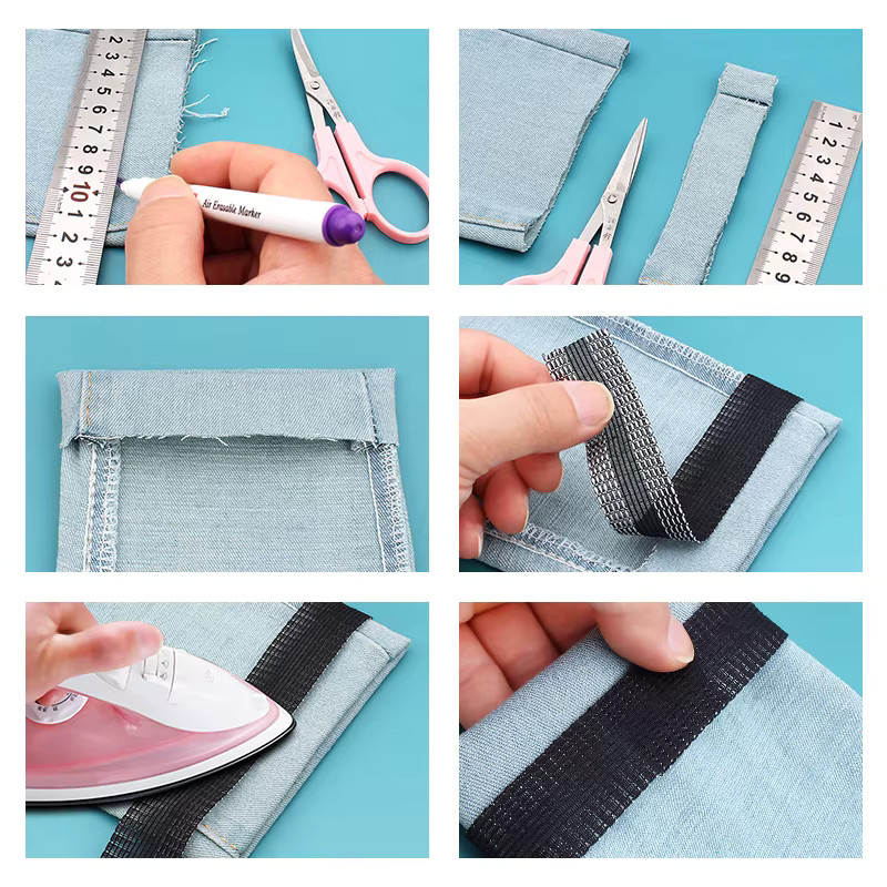 QJH Selbstklebender Hosenbein-Patch in Schwarz, 5 Meter Nahtloser Klebepatch zum Kürzen und Reparieren von Hosenbündchen, DIY-Nähzubehör - Bild 4