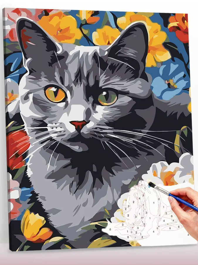 Huacan Katzen-Malen-nach-Zahlen-Set, DIY Ölgemälde, Blumen, Bunt - Bild 5