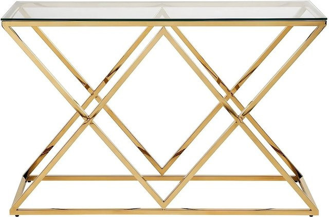 Vente-unique Konsolentisch Charlotte aus Glas und Edelstahl in Transparent und Goldfarben, Breite: 120 cm - Bild 1