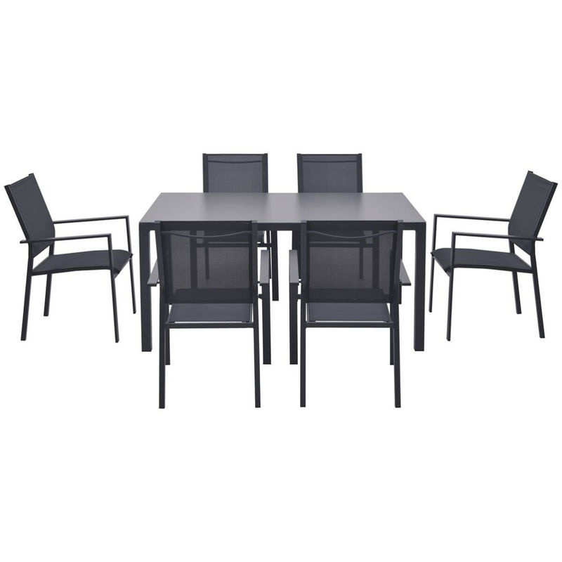 POCOline Gartensitzgruppe modern aus Stahl und Textilene in Grau mit Glastisch - Bild 2