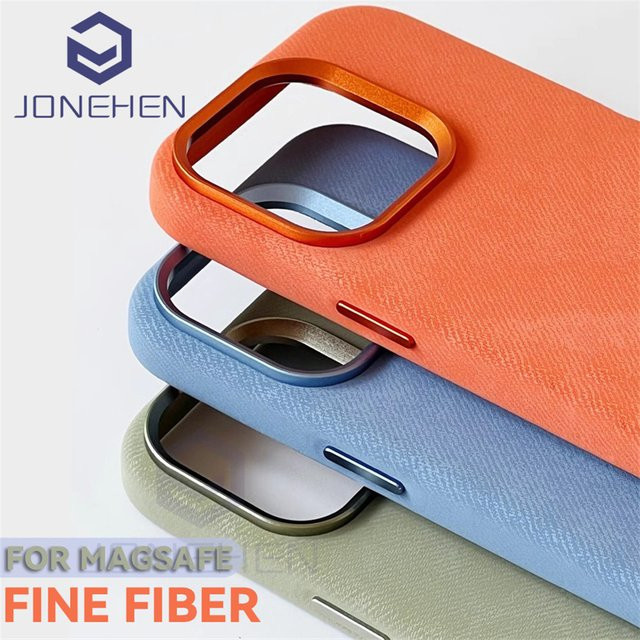 JONEHEN Magnetische Ledertasche für iPhone 15 14 13 12 16 17 Pro Max Slim Cover mit Flanellfaser und MagSafe Wireless Charging Unterstützung in Blau - Bild 1