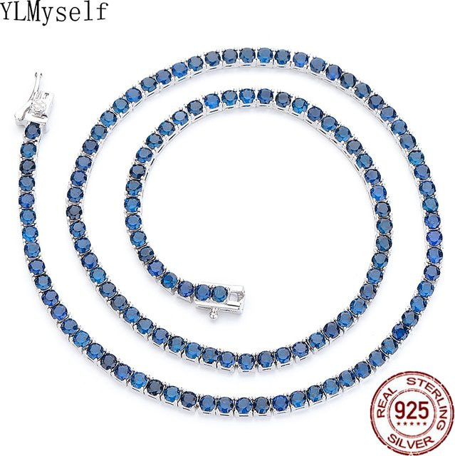 Tenniskette 925 Silber, Montana-blauer Saphir, Zirkonia, 45 cm, Unisex - Bild 1