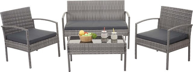 MCW Poly-Rattan Lounge-Set F56 in Grau mit dunkelgrauen Kissen - Bild 1