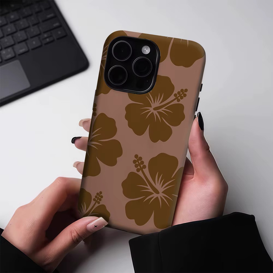 Potdemiel Magnetische Handyhülle Brown Tone Hibiscus für iPhone 17 16 15 14 13 Pro Max Plus Tough Case Double-Layer - Bild 3