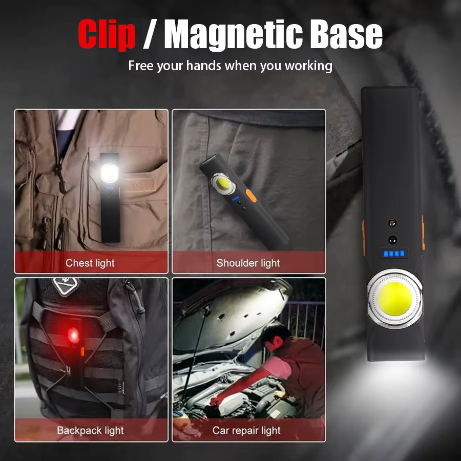 KDULIT Multifunktionale magnetische Arbeitsleuchte, wiederaufladbare Mini-Taschenlampe mit Dual-Lichtquelle und RGBW-COB-LED, Schwarz - Bild 3