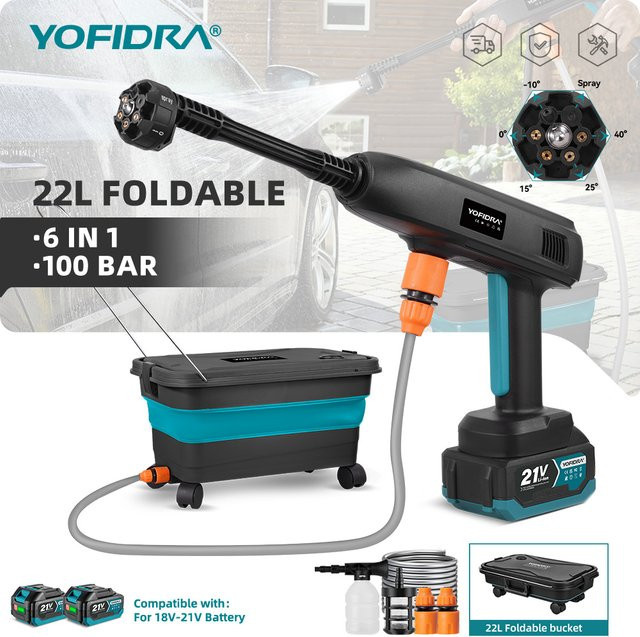 YOFIDRA Hochdruck Auto Waschmaschine Pistole mit 22L Wassertank und 100 Bar für Makita 18V Akku - Bild 1