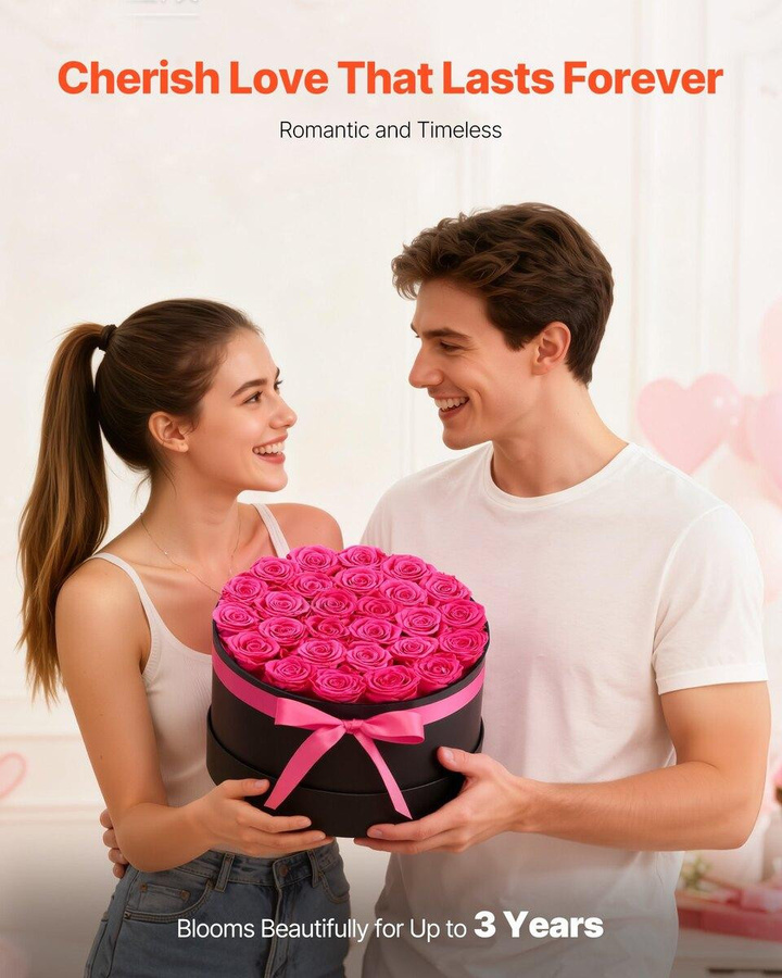 Forever Flowers von Buying Solutions, MB: 27 konservierte Rosen in einer runden Schachtel, ewiges Blumenbouquet in Rot und Pink - Bild 4