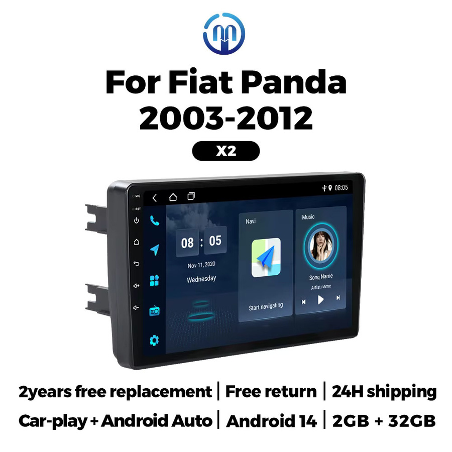 NaviFly Android 14 Autoradio mit Carplay, GPS Navigation und Video Player für Fiat Panda 169 (2003 - 2012), Schwarz - Bild 3