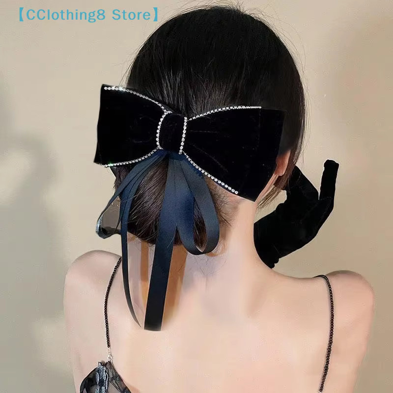 AliS8 Retro-Haarspange mit Strass und Samtschleife, Damen - Bild 3