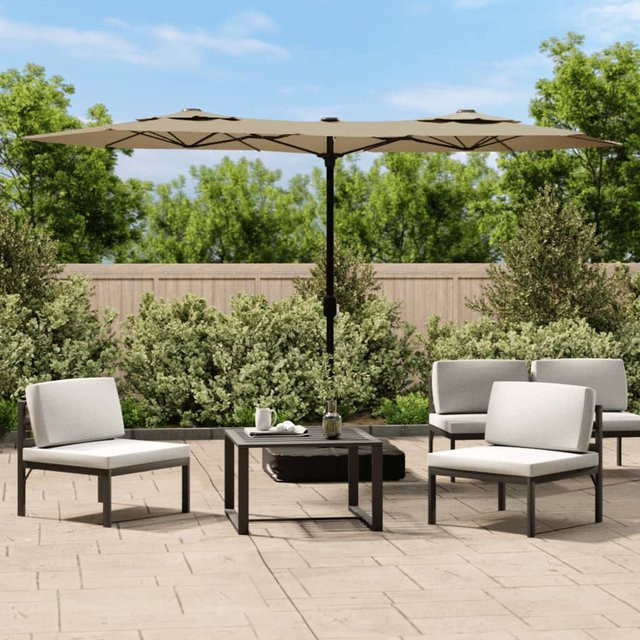 Vidaxl Doppel-Sonnenschirm mit LED in Beige, B: 316 cm, T: 240 cm, H: 240 cm - Bild 1