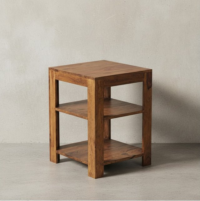 KADIMA DESIGN Massivholz Bücherregal aus Sheesham in Braun mit 3 Böden, B/T/H: 44 x 44 x 60 cm - Bild 1