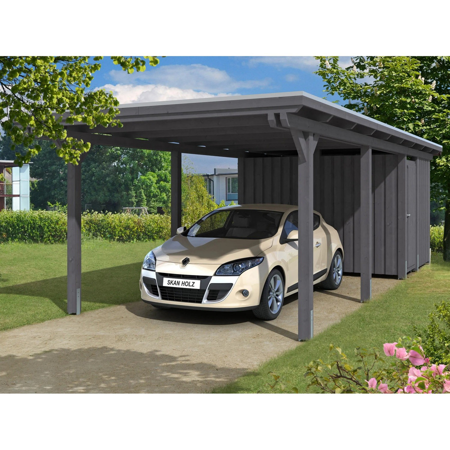 Skan Holz Einzelcarport Emsland aus Leimholz in Schiefergrau, B/T: 354 x 846 cm, Firsthöhe: 238 cm - Bild 2
