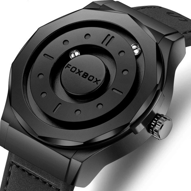 FOXBOX Armbanduhr, Quarzuhr, Edelstahl, Leder, Herren, Schwarz, Silber - Bild 1