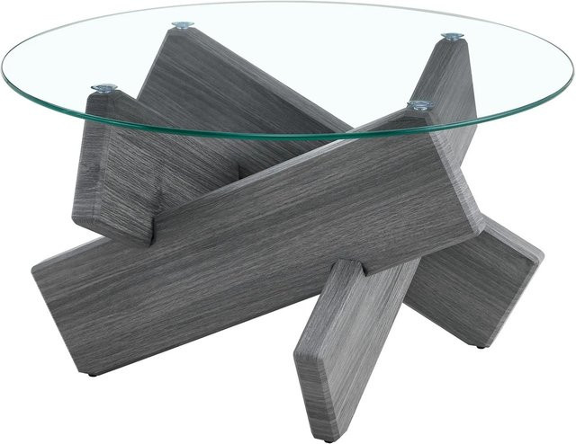 okwish Couchtisch mit Glasplatte und Kreuzgestell in Grau, B/T/H: 79 x 79 x 45 cm - Bild 1