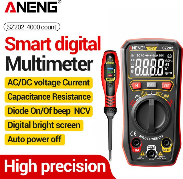 ANENG Digitales Multimeter sz202+b18 Tester für AC/DC Spannung Widerstand und Kapazität in Rot - Bild 1