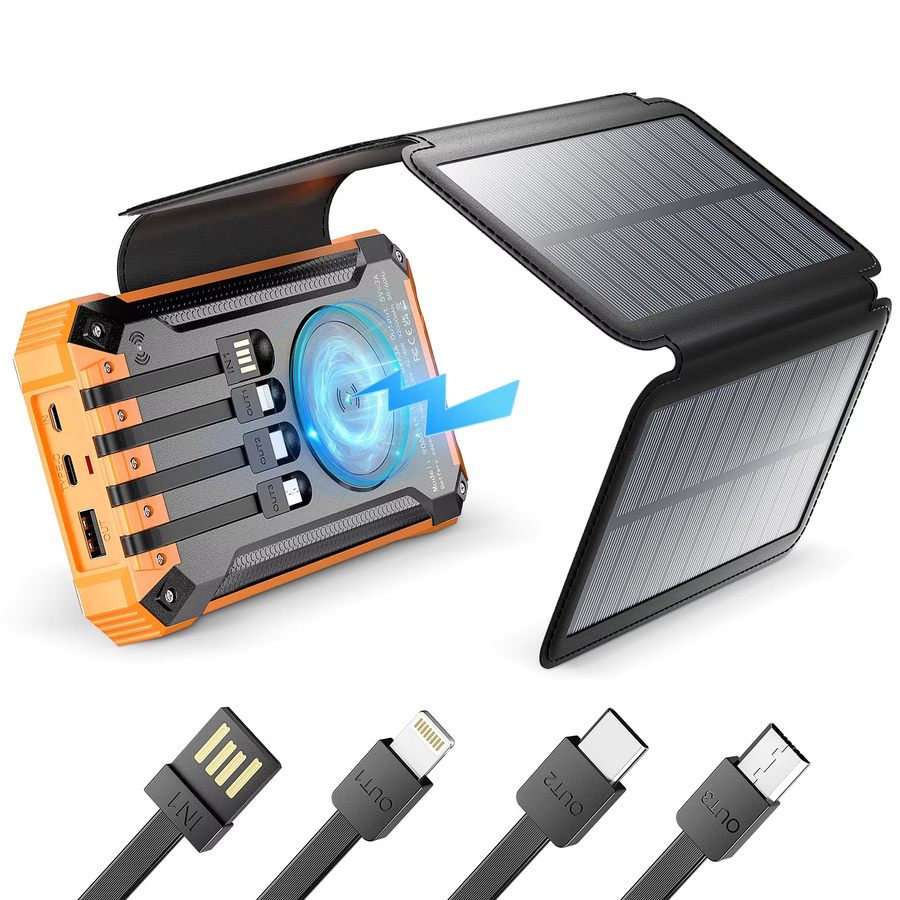 Jugacool Solar Power Bank 26800 mAh mit 22,5 W Schnellladefunktion QC 3.0, 4 faltbare Solarpanels und Campinglicht in Schwarz - Bild 6