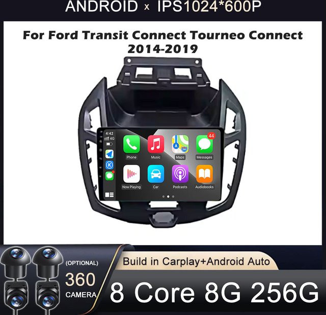 KJ-NAVI Multimedia Autoradio mit 7 Zoll Display für Ford Transit Connect Tourneo Connect 2014-2019, Android Auto und CarPlay, Schwarz - Bild 1