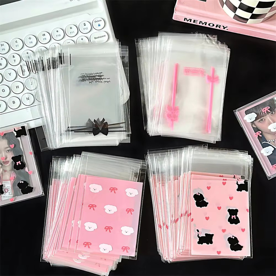 50 Stück wiederverschließbare Zellophanbeutel mit rosa Schleife, selbstklebende durchsichtige Fotokartenhüllen und Geschenktüten für Hochzeiten oder Partys - Bild 3