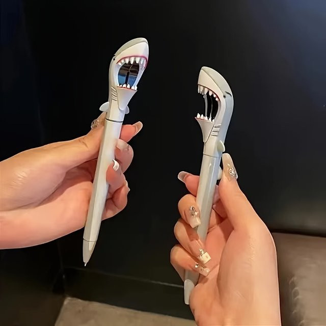 Kreativer Haifisch Gelstift in Schwarz und Grau aus Kunststoff für Schule und Büro - Bild 1