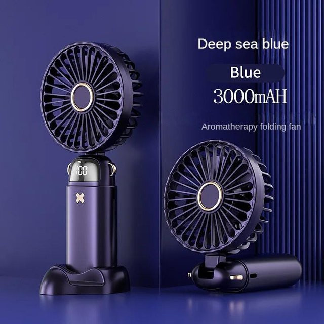 Tragbarer Mini-Handventilator von BC Electrical Appliances, faltbar und per USB wiederaufladbar mit 3000 mAh, 5 Geschwindigkeiten, Telefonständer und Anzeigebildschirm, Violett - Bild 1