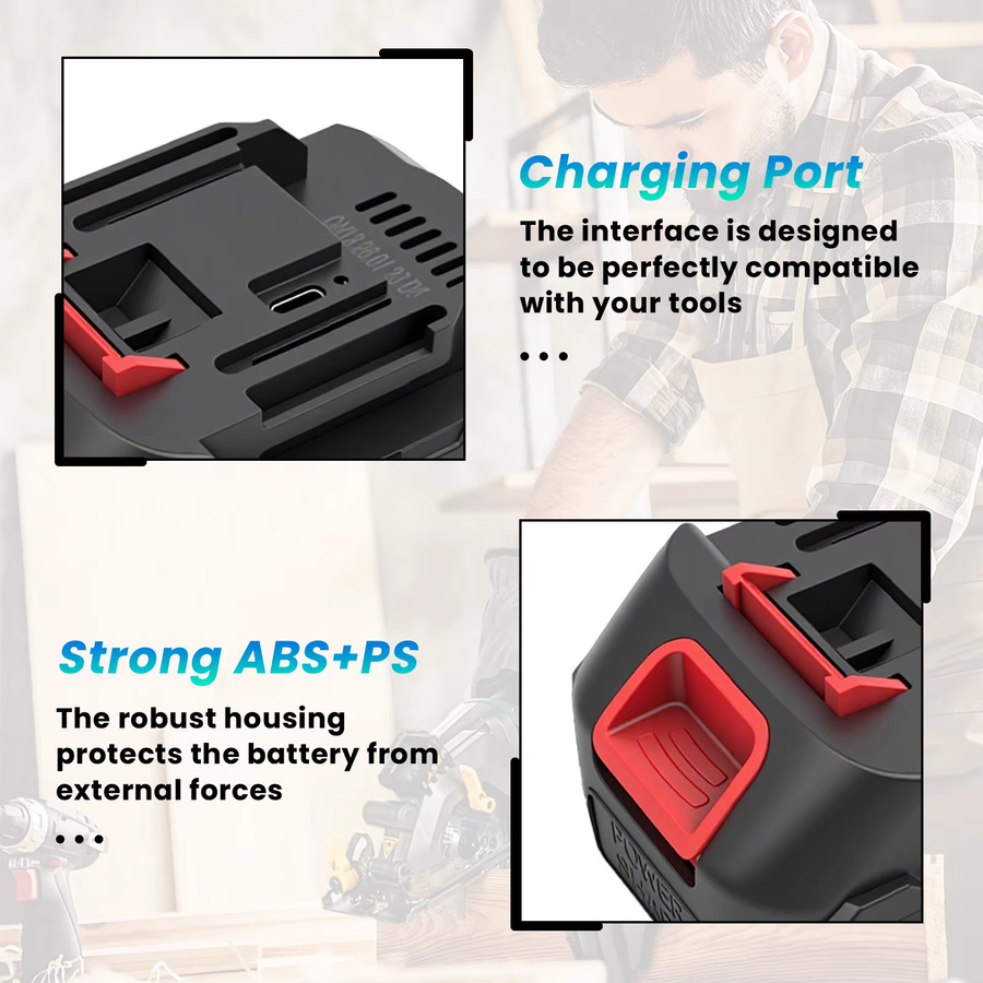 2er-Pack Ersatzakku für Makita 18V Akku-Werkzeuge mit 3000mAh und USB-C-Ladeanschluss, Schwarz - Bild 6