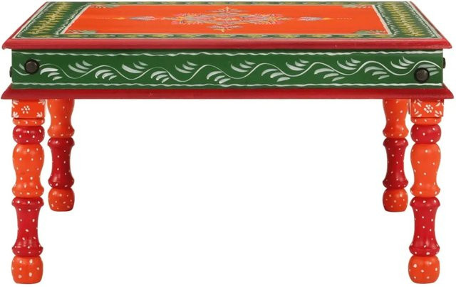 vidaXL Couchtisch aus Mango-Massivholz in Orange mit floralem Design, B/T/H: 54 x 30 x 54 cm - Bild 1