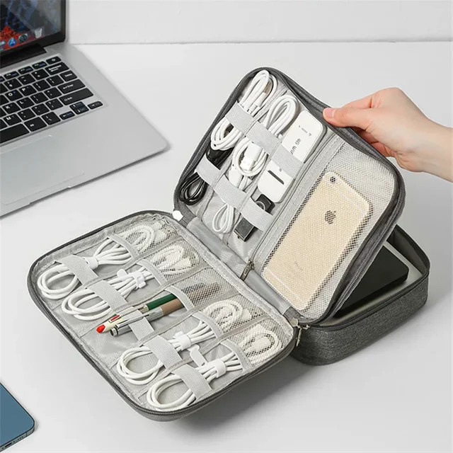 FTBTOC Digitale Kabel-Aufbewahrungstasche in Blau, 3-lagiger stoßfester Organizer für elektronisches Zubehör und Powerbanks - Bild 1