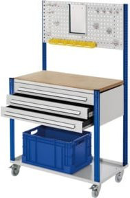 Kappes Mobile Arbeitsstation mit Lochplatte und 3 Schubladen, Farben: RAL 7035/5010, Breite: 100 cm, Tiefe: 50 cm, Höhe: 50 cm - Bild 1