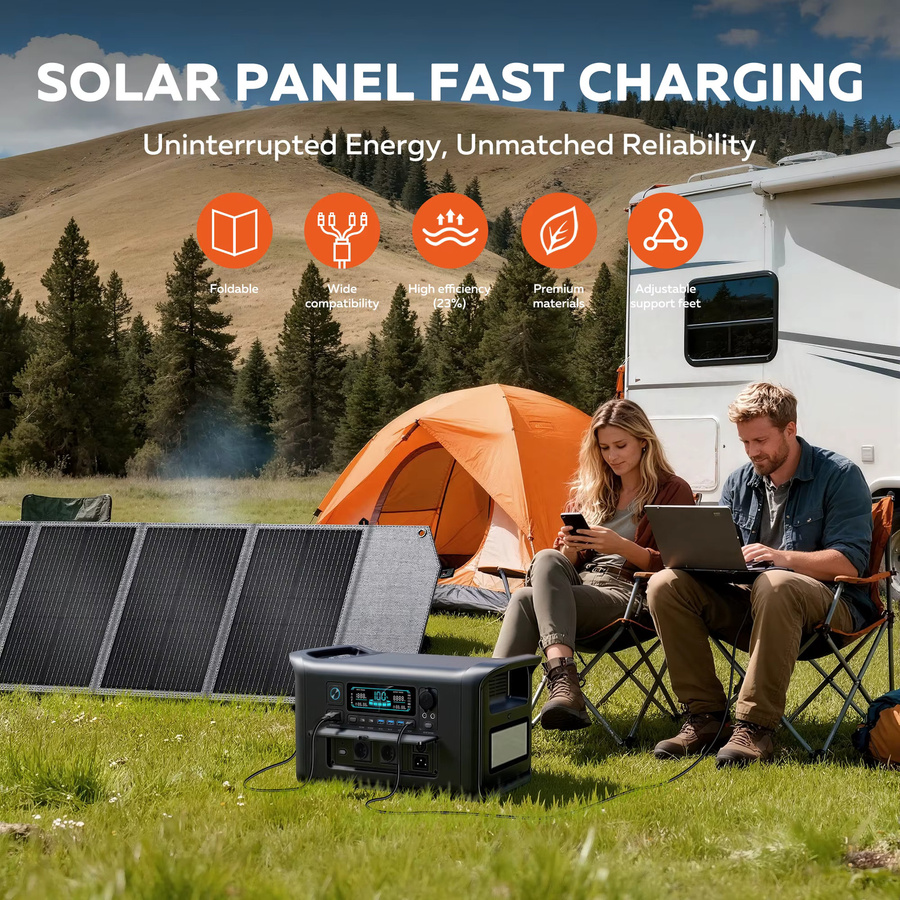CTOLITY AP1000 Mobile Powerstation Solargenerator mit 1800W und 200W Solarpanels, LiFePO4-Batterie, Schwarz - Bild 3