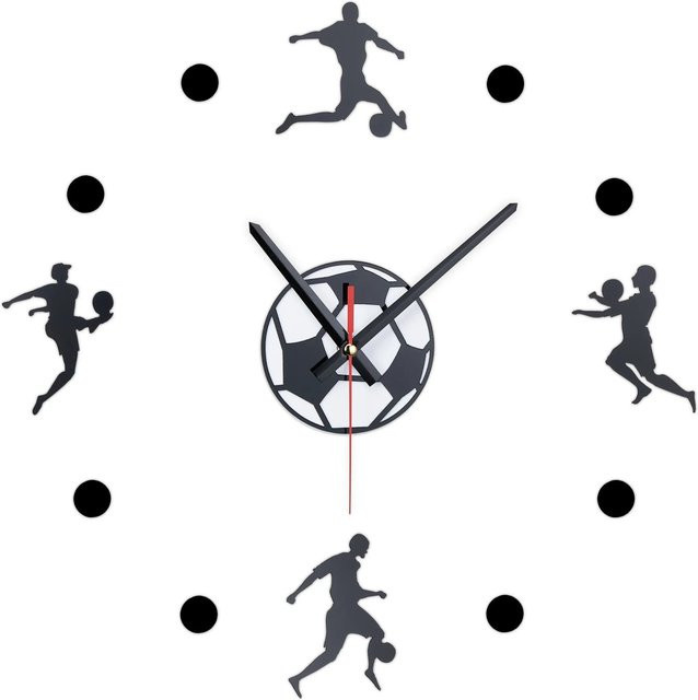 Relaxdays Wanduhr im Fußball-Design aus Kunststoff und Eisen, Schwarz-Weiß, analog mit Quarzwerk, selbstklebend, Durchmesser: 50 cm - Bild 1