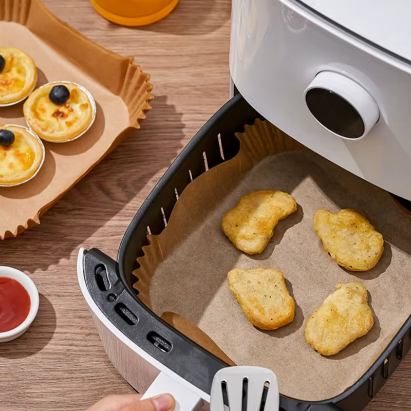 Einweg-Backpapier für die Heißluftfritteuse, quadratische Pergamentliner, ölbeständig und wasserdicht, braun, 50 Stück - Bild 5