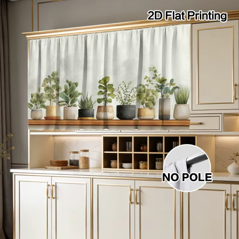VIKAMA Pflanzentopf-Vorhang mit floralem Design in Nature, 1-teiliges Stoffpanel für Badezimmer, Küche und Waschräume - Bild 4