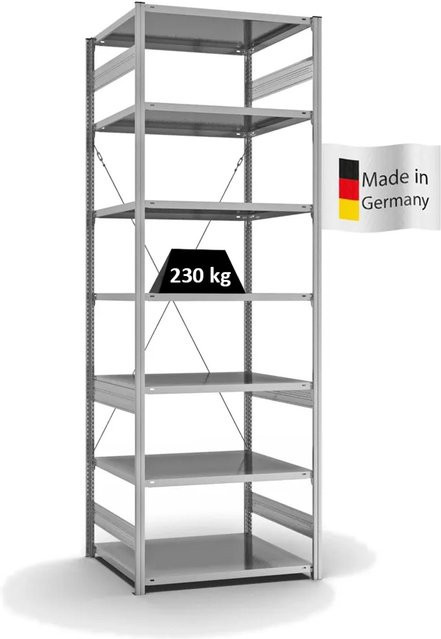 PROREGAL Fachbodenregal Stecksystem T-Profil Medium-Duty, 7 Ebenen, verzinkt, H: 300 cm, B: 100 cm, T: 80 cm - Bild 1