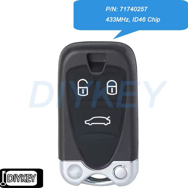 DIYKEY Smart Remote Key Fob mit 3 Tasten und 433 MHz ID46 Chip für Alfa Romeo 159 Brera Spider, Schwarz, P/N: 71740257 - Bild 1
