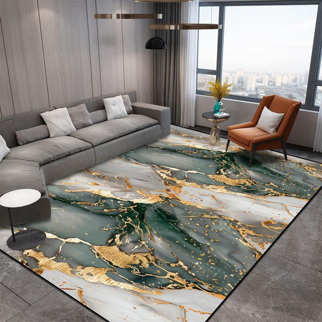 Karpetti Dekorativer Teppich im nordischen Stil mit abstraktem Gold-Riss-Design, rutschfest und waschbar, B/T: 90 x 60 cm - Bild 1