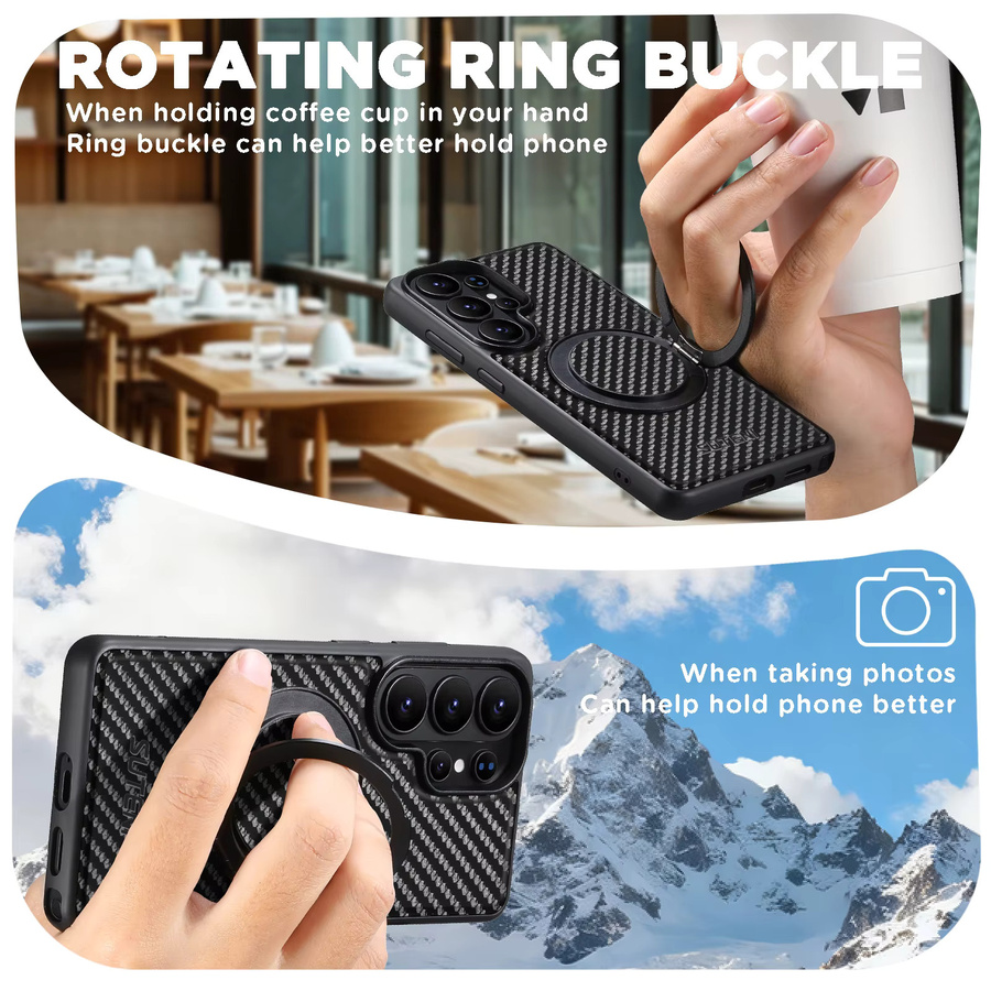 SUTENI Handyhülle aus Kunstleder mit Magnet für kabelloses Laden und 360 Grad drehbarem Ständer mit Ringschnalle für Samsung Galaxy S26 Ultra, S25, S24, S23 in Schwarz - Bild 6