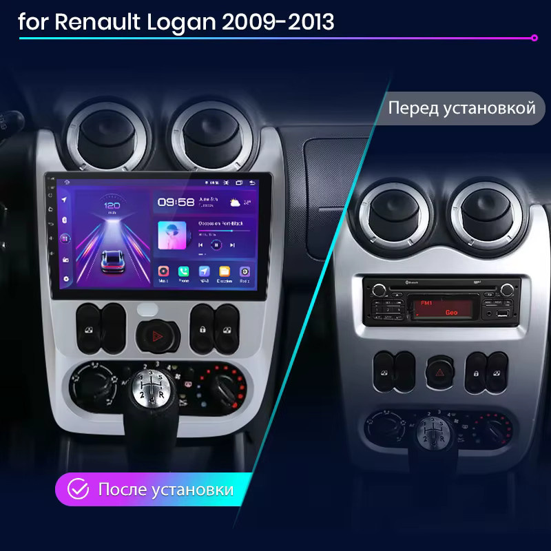 Junsun Android Auto Autoradio mit Wireless CarPlay, GPS und Navi für Renault Logan 1 und Sandero 2009-2013, Schwarz - Bild 2