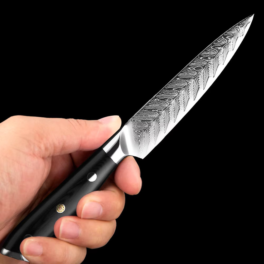 Xituo Damaststahl Schälmesser in Schwarz mit ergonomischem G10 Griff, 12,7 cm - Bild 4