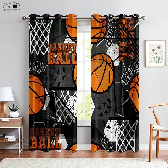 2er-Pack Basketball Dekorative Vorhänge mit 3D-Druck von Yiran Furniture, Mehrfarbig, Breite: 50 cm, Höhe: 130 cm - Bild 1