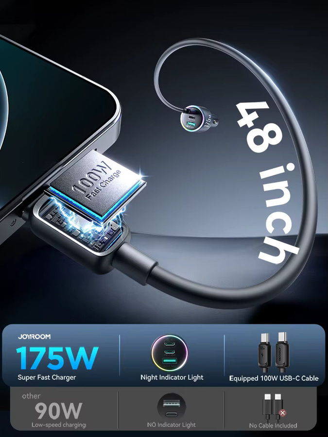 Joyroom 175W Auto-Ladegerät mit USB-C PD 3.0 100W Superschnelles Laden in Schwarz - Bild 5