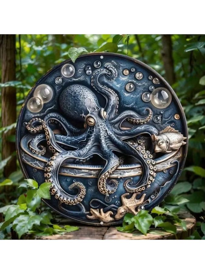 Vintage Oktopus Wandkunst aus Aluminium von CIFBUY, runde Metall-Wanddekoration für dein Zuhause und Büro, Durchmesser: 20 cm - Bild 4