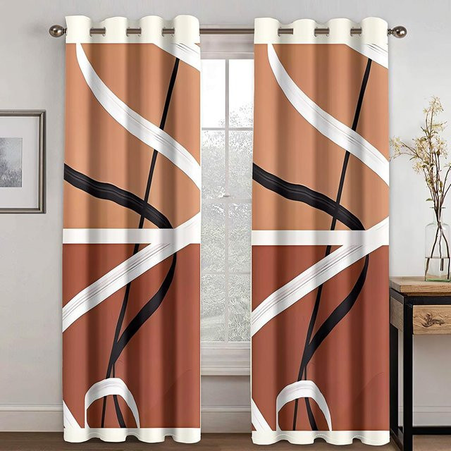 Yiran Furniture Fenstervorhänge Set aus 2 Stück in Gelb und Bunt mit abstraktem geometrischem Design, semi-transparent, Breite: 50 cm, Höhe: 130 cm - Bild 1