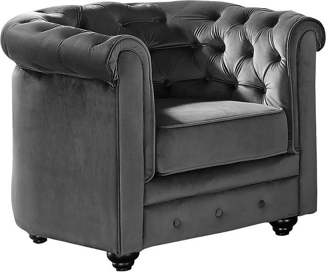Vente-unique Chesterfield Sessel aus Samt mit gerader Rückenlehne in Anthrazitgrau, Höhe: 82 cm - Bild 1